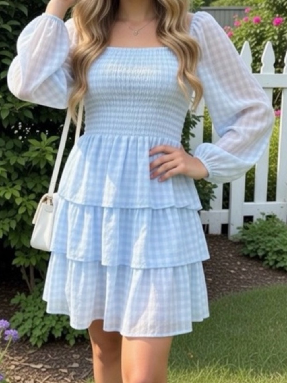Madden NYC Light Blue Checkered Mini Dress – Wear On or Off Shoulder 💙